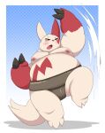  2023 anthro asian_clothing belly big_belly blush clothing east_asian_clothing generation_3_pokemon hi_res japanese_clothing kemono kusosensei male mawashi moobs nintendo nipples overweight overweight_male pokemon pokemon_(species) red_body solo white_body zangoose 