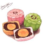  commentary dated english_commentary food food_focus glint highres mooncake no_humans original realistic signature simple_background still_life sweets white_background zeroorez 