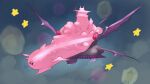  absurdres blush_stickers colored_skin halberd_(airship) highres kirby kirby_(series) kirby_and_the_forgotten_land mouthful_mode no_humans pink_skin shiburingaru ship solid_oval_eyes solo star_(symbol) watercraft wings 
