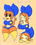  &lt;3 anthro bandana_waddle_dee bandanna bottomwear breasts brown_eyes clothing container cup female hair hi_res kerchief kirby_(series) lewdchuu_(artist) mouthless nintendo orange_body orange_hair shorts solo star thick_thighs topwear waddle_dee waddling_head 