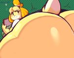  animal_crossing anthro artist_name atsuineko big_breasts big_butt black_eyes black_nose blonde_hair blush bodily_fluids bottomwear breasts butt butt_focus canid canine canis clipboard close-up closed_smile clothed clothing countershading domestic_dog dotted_background female fur glistening glistening_butt green_background green_clothing green_shirt green_topwear hair hi_res holding_clipboard holding_object huge_butt isabelle_(animal_crossing) mammal motion_lines mouth_closed multicolored_body multicolored_fur nintendo pattern_background pupils rosy_cheeks shirt short_tail side_boob signature simple_background skirt smile solo sweat sweatdrop tail topwear two_tone_body two_tone_fur two_tone_tail upskirt watermark white_body white_countershading white_fur white_pupils white_tail yellow_body yellow_fur yellow_tail 