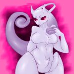  4_fingers anthro blush breast_grab breasts checheslide dark_sclera female fingers generation_1_pokemon halo hand_behind_back hand_on_breast holding_breast horn humanoid legendary_pokemon markings mega_evolution mega_mewtwo mega_mewtwo_y mewtwo nintendo pink_eyes pokemon pokemon_(species) red_sclera shy small_eyebrows solo thick_thighs v-line wide_hips 