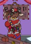  absurd_res anthro antlers capreoline christmas christmas_clothing clothed clothing costume deer digital_media_(artwork) female hi_res holidays horn mammal marvelous_managerie reindeer simple_background solo solo_focus 