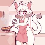  1:1 2021 ahoge anthro appliance apron apron_only blep chopsticks clothing cooking cookware digital_media_(artwork) dipstick_tail domestic_cat felid feline felis female female_anthro flat_chested food frying_pan fur grey_body grey_fur grey_hair hair hi_res holding_object kemono kitchen kitchen_utensils mammal markings multicolored_body multicolored_fur multicolored_hair multicolored_tail pink_eyes pizza pizza_slice robo_(robosylveon) robosylveon short_hair solo steam stove tail tail_markings tongue tongue_out tools white_body white_fur white_hair 