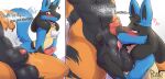  animal_genitalia anthro arcanine ball_grab balls blue_body blue_fur blush duo english_text erection fur generation_1_pokemon generation_4_pokemon genitals hi_res licking lucario male male/male muscular muscular_male nintendo oral orange_body orange_fur penis pokemon pokemon_(species) ravieel red_eyes sex sheath sheath_lick simple_background spikes spikes_(anatomy) tail tail_motion text tongue tongue_out 