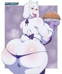  anthro apron big_breasts big_butt bovid breast_squish breasts butt caprine clothing dessert female food goat hi_res huge_breasts huge_butt mammal panties pie rear_view scut_tail short_tail side_boob skindentation solo squish tail thick_thighs thong tongue tongue_out toriel truewaifu undertale_(series) underwear wide_hips 