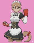  427deer anthro athletic athletic_anthro athletic_female bow_ribbon boxing_gloves brown_body brown_eyes brown_fur capuchin_monkey cebid clothed clothing female fingerless_gloves fur gloves handwear haplorhine hi_res maid_uniform mammal monika_lee monkey new_world_monkey primate simple_background slim solo sportswear tail uniform 