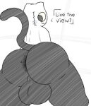  anthro anus asking_viewer balls bitter(bittersilence) bittersilence butt close-up domestic_cat felid feline felis genitals ghost low_res male mammal monochrome solo spirit thick_thighs whiskers 
