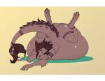  anthro belly big_belly brown_body brown_skin claws cmitchell grey_eyes hi_res long_tail male sergal solo tail vore 