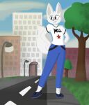  absurd_res anthro canid canine canis city city_background fur happy hi_res looking_at_another magixel male mammal sefex smile solo standing tagme wolf yaru_(ilhell) 