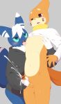  2023 anthro anthro_on_anthro balls blush bodily_fluids buizel censored cum duo generation_4_pokemon generation_6_pokemon genital_fluids genitals handjob hi_res humanoid_genitalia humanoid_penis licking male male/male meowstic nintendo nipple_fetish nipple_lick nipple_play nipples open_mouth penile penis pokemon pokemon_(species) sex tongue tongue_out umisag85rabb99 