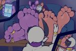  2019 3:2 5_toes absol ankou_(nommz) anthro barefoot big_feet callow_clay cellphone clothed clothing collar digit_ring digital_media_(artwork) duo feet foot_fetish foot_focus fur furniture generation_3_pokemon hair huge_feet humanoid_feet jewelry larger_anthro male male/male mammal mouse murid murine nintendo nommz paws phone plantigrade pokemon pokemon_(species) rat ring rodent simple_background sitting size_difference sofa soles toe_ring toes white_body white_fur 