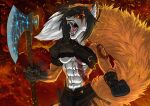  abs anthro axe breasts bronx23 bulldozerdr canid canine female fox god_of_war kratos mammal muscular muscular_female rosaline_(bronx23) scar solo sony_corporation sony_interactive_entertainment under_boob 