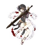  1girl anklet black_hair blood blood_on_clothes blood_on_face bracelet dark_jixuanyuan earrings full_body hair_ornament holding holding_sword holding_weapon honkai_(series) honkai_impact_3rd jewelry jixuanyuan official_art open_mouth sandals sword thighlet third-party_source weapon yellow_eyes 