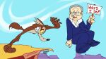  2023 blue_sky canid canine canis coyote dated david_zaslav duo eyewear formal_clothing glasses hi_res human looney_tunes male mammal old_man open_mouth signature sky slamgrene teeth warner_brothers wile_e._coyote 