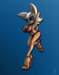  2023 5_toes anthro bat bodily_fluids breasts cleavage clothed clothing eyeshadow feet female footwear fur hi_res high_heeled_sandals high_heels humanoid_feet looking_at_viewer makeup mammal mrguy820 narrowed_eyes plantigrade rouge_the_bat sandals sega signature simple_background solo sonic_the_hedgehog_(series) sweat tan_body tan_skin toes white_body white_fur 