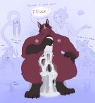  absurd_res anthro background_character balls bat big_balls big_pecs big_penis bodily_fluids claws cum dhalo_(himeros) dialogue ear_piercing excessive_cum excessive_genital_fluids excessive_precum facial_piercing fur genital_fluids genitals hi_res himerosthegod ladder_piercing lip_piercing male mammal muscular nipple_piercing nipples orgasm_face pecs penetrable_sex_toy penis piercing precum red_body red_eyes red_fur sex_toy simple_background solo thesh_(himeros) 