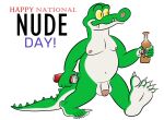  5_fingers 5_toes alcohol alligator alligatorid anthro beer beverage beverage_can bottle claws container cregon crocodile crocodilian crocodylid english_text feet fingers foot_fetish genitals green_body humanoid_genitalia humanoid_penis jolly_the_lizard jollyville male national_nude_day nipples nude penis reptile scalie solo text toes walking white_body white_claws yellow_eyes 
