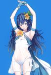  1girl alternate_costume ameno_(a_meno0) bare_shoulders bikini blue_eyes blue_hair braid breasts cape crown_braid fire_emblem fire_emblem_awakening gloves long_hair looking_at_viewer lucina_(fire_emblem) petite see-through simple_background skinny small_breasts smile solo swimsuit thighs white_bikini 