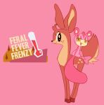  ambiguous_gender berry_(labbit1337) brown_body brown_fur deer duo english_text feral feral_fever_frenzy fur hi_res labbit1337 logo mammal nut_(labbit1337) pink_background pink_body pink_fur rodent sciurid simple_background standing text tree_squirrel 