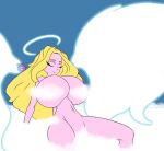  angel big_breasts blonde_hair breasts cloud cloud_censor florida-milves hair halo hi_res huge_breasts human male mammal pink_body pink_skin solo wings 