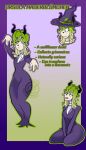  abstract_background bovid caprine clothing english_text eye_bags female flat_chested goth green_hair hair hat headgear headwear hi_res horn humanoid mammal model_sheet sheep signature solo text thick_thighs tight_clothing ursula_mauerblumchen witch_hat yalen-the-untaggable 