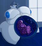  absurd_res anthro bailey_(bigburrbailey) bear bedroom belly big_belly big_breasts big_butt bigburrbailey blue_lips blue_pussy blush bodily_fluids bovid bovine breasts breath butt cattle cum drooling duo eyes_closed female female/female genital_fluids genitals glowing glowing_eyes hi_res huge_breasts huge_butt hyper internal kneeling lips lola_(strangelopunny) mammal mature_female nipple_piercing nipples nonbinary_(lore) onomatopoeia open_mouth overweight panting penetration piercing polar_bear pussy saliva size_difference slightly_chubby sound_effects text trans_(lore) trans_woman_(lore) unbirthing ursine vaginal vore wide_hips 