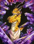  alyra_(arganalth) anthro breasts clothed clothing crystal felid feline female horn lynx mammal medium_breasts scale_(artist) solo topless traditional_media_(artwork) 