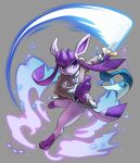  absurd_res action_pose anthro biped clothed clothing eeveelution fingers generation_4_pokemon glaceon haychel hi_res holding_object holding_sword holding_weapon melee_weapon nintendo pokemon pokemon_(species) pose purple_eyes solo sword tail weapon 
