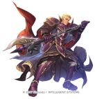  1boy armor axe black_cape blonde_hair breastplate cape clenched_hand fire_emblem fire_emblem:_the_binding_blade fire_emblem_heroes holding holding_axe murdock_(fire_emblem) official_art pants pauldrons purple_armor purple_footwear shimomura_watari shoulder_armor white_pants 