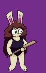  anthro barefoot baseball_bat bat_(object) clothed clothing digital_media_(artwork) feet female fur hair lagomorph leporid mammal rabbit shaded shes_going_to_beat_you_to_death simple_background smile solo thegunkster 