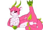  &lt;3 &lt;3_eyes absurd_res anthro breasts edward217 elemental_creature felid feline female feral flora_fauna food food_creature fruit genitals hi_res horn leaf living_fruit mammal pink_body plant pussy solo teasing 