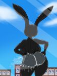  against_surface anthro ass_on_glass big_breasts big_butt big_ears black_body black_fur breasts butt cotton_tail female fur glass hand_on_hip lagomorph leporid mammal nude on_glass rabbit rear_view solo thekingofsorrow thick_thighs umbra_(thekingofsorrow) wet wide_hips 
