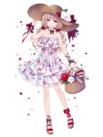  dairoku_ryouhei dress floral_print flower hand_up hat hat_flower light_brown_hair nora_katze petals pink_eyes red_scrunchie ribbon sandals scrunchie see-through snorkel standing stuffed_toy sun_hat transparent_background twintails white_flower wrist_bow wrist_ribbon yamaneko514 