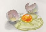  bonbon20170916 broken_egg colored_pencil_(medium) commentary_request egg egg_yolk food_focus highres no_humans original realistic shadow still_life traditional_media 