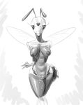  absurd_res antennae_(anatomy) anthro artdemonslair arthropod arthropod_abdomen bodily_fluids breasts female genital_fluids genitals hi_res humanoid hymenopteran insect looking_at_viewer nipples pussy pussy_juice simple_background sketch solo standing wasp 