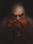  1boy angry bald beard braid braided_beard dark_background dwarf facial_hair long_beard manzanedo multiple_braids orange_hair original single_hair_tube tagme topless topless_male 