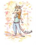  absurd_res anthro barefoot blonde_hair brush_(here2express) clothed clothing colored confident dominant dominant_male feet fur hair happy here2express hi_res looking_at_viewer male mammal murid murine rat rodent scarf smile solo tail traditional_media_(artwork) well_dressed 