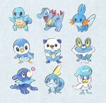  animal_focus beak bird black_eyes blue_eyes brown_eyes colored_sclera colored_skin commentary_request crocodilian duck fangs fins freckles froakie frog frown head_fins highres metikyun mudkip no_humans open_mouth oshawott penguin piplup pokemon pokemon_(creature) popplio quaxly shell simple_background snout sobble squirtle totodile trait_connection turtle white_background white_skin yellow_sclera 