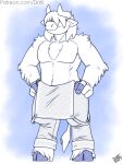  anthro bovid bovine clothed clothing digital_media_(artwork) drxii fur hair hi_res himbo hooves horn male mammal overalls partially_clothed shaggy_(disambiguation) smile solo tail 