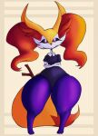  backtrekwatch braixen canid canine clothing female fox generation_6_pokemon hi_res inner_ear_fluff looking_at_viewer mammal nintendo pokemon pokemon_(species) simple_background sweater thick_thighs topwear tuft 
