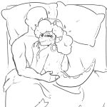  &lt;3 1:1 3_horns 5_fingers aged_up anon_(snoot_game) anthro bald bed ceratopsian dinosaur duo ear_piercing ear_ring el_bigotez faceless_character faceless_male facial_horn female female_anthro female_on_human fingers furniture goodbye_volcano_high hair hand_on_butt hand_on_chest hi_res horn human human_on_anthro interspecies kinky_hair long_hair long_tail male male/female male_on_anthro mammal monochrome multi_horn narrowed_eyes nose_horn nude on_bed ornithischian piercing pillow reptile ring_piercing scalie smile snoot_game tail triceratops trish_(gvh) under_covers 