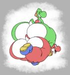  2023 ambiguous_gender anthro big_butt biped blush butt clothing digital_media_(artwork) duo footwear green_yoshi huge_butt huge_thighs hyper hyper_butt hyper_hips hyper_thighs mario_bros nintendo rear_view red_yoshi shoes simple_background smile thick_thighs volfenf wide_hips yoshi 