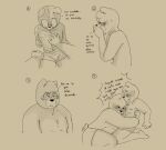  2023 anthro bandage bear blush clothing dialogue duo embrace eyes_closed eyewear glasses hi_res hug male mammal missing_arm nipples padre_(unicorn_wars) sad sargento_caricias scar spanish_text text underwear unicorn_wars zadscat 