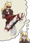  absurd_res anthro big_breasts blonde_hair bottomwear breasts canid canine canis clothing female fur gfox404 grey_body grey_fur hair hi_res legwear mammal skirt solo stockings tentacles tongue tongue_out underwear white_body white_fur wolf 