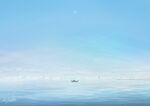  alu.m_(alpcmas) artist_name blue_sky boat cloud crescent_moon day horizon moon no_humans ocean original outdoors scenery signature sky water watercraft 