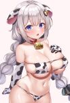  animal_humanoid animal_print bell bell_collar big_breasts bikini black_ears blue_eyes blush bovid bovid_humanoid bovine bovine_humanoid braided_hair breasts cattle_humanoid cleavage clothed clothing collar cow_print cowbell eyebrow_through_hair eyebrows female front_view grey_hair hair hand_on_breast hi_res humanoid looking_at_viewer mammal mammal_humanoid multicolored_ears navel open_mouth red_collar silver_hair simple_background solo sonaokun2 swimwear thick_thighs translucent translucent_hair two_tone_ears white_background white_body white_ears white_skin 