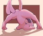  2023 anus clydelewd_(artist) colored eeveelution espeon female fur generation_2_pokemon genitals hi_res innie_pussy jack-o&#039;_pose looking_at_viewer nintendo pink_body pink_fur pokemon pokemon_(species) pose presenting presenting_pussy purple_inner_ear pussy rear_view shadow 