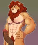  2023 5_fingers abs anthro balls black_eyebrows brown_balls brown_nipples brown_nose brown_penis countershade_fur countershade_torso countershading disney erection eyebrows felid fingers fur genitals glistening glistening_body gradient_background half-length_portrait hi_res lion looking_at_viewer male mammal mane mufasa multicolored_body multicolored_fur muscular muscular_anthro muscular_male navel nipples nude pantherine pecs penis portrait pubes red_eyes red_mane red_pubes simple_background solo standing the_lion_king two_tone_body two_tone_fur v-mhol vein veiny_penis 
