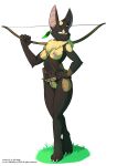 3_toes anathi anthro artbyyellowdog bat belt black_body bow_(weapon) breasts claws feather_earring feet genitals hand_on_hip hi_res knife looking_at_viewer male mammal multicolored_body navel neck_tuft nipples nude pouch_(anatomy) pouch_purse pussy ranged_weapon rope rope_belt simple_background smile solo standing toe_claws toes tuft two_tone_body weapon white_background wingless_bat wristband yellow_body 